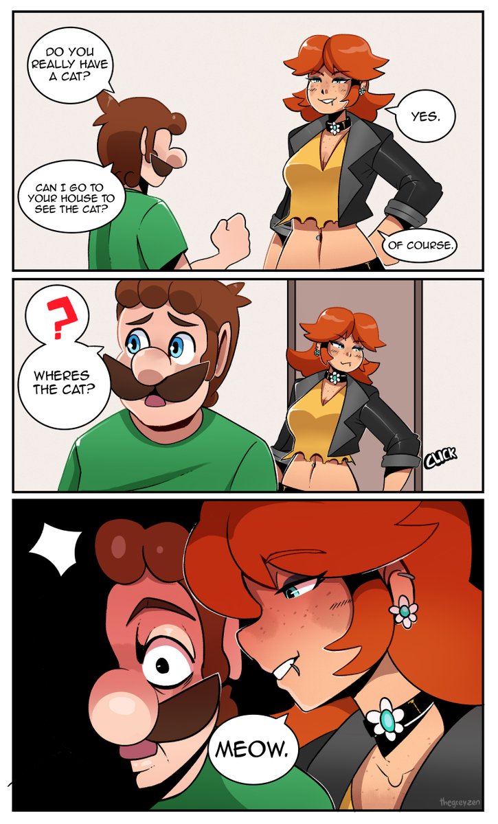 Daisy shows Luigi her cat. 