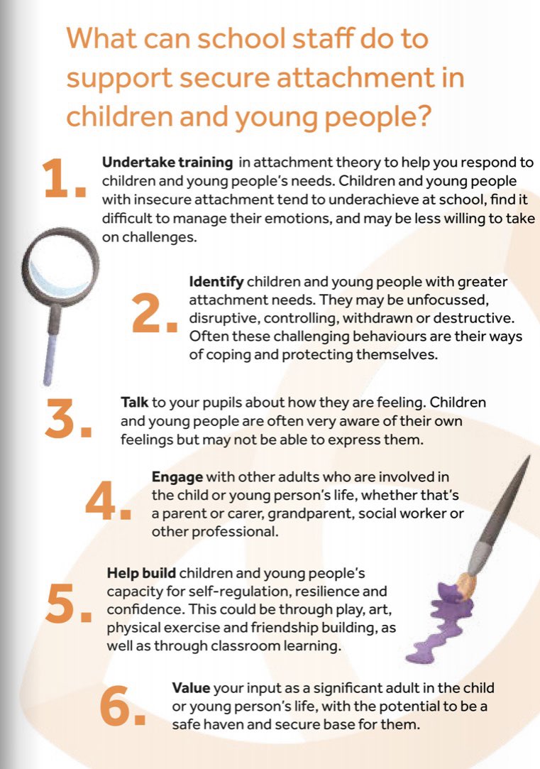 What can school staff do to support secure #attachment in #children and #youngpeople?—from @AFNCCF’s ‘Supporting mental health and well-being in #schools’ booklet. annafreud.org/schools-and-co… #mentalhealth
