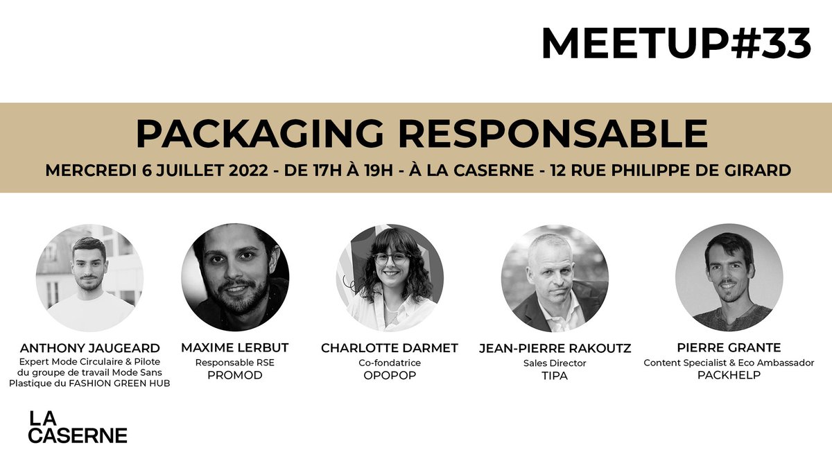 RDV ce mercredi 6 Juillet à 17h à <a href="/lacaserneparis/">LA CASERNE Paris</a> pour parler de #PackagingResponsable dans la Mode.
et des solutions compostables <a href="/TIPACorp/">TIPA-Corp</a> 
Lien d'inscription ci dessous : 
lacaserneparis.com/event-details/…
Invitation gratuite avec le code LACASERNEGUEST