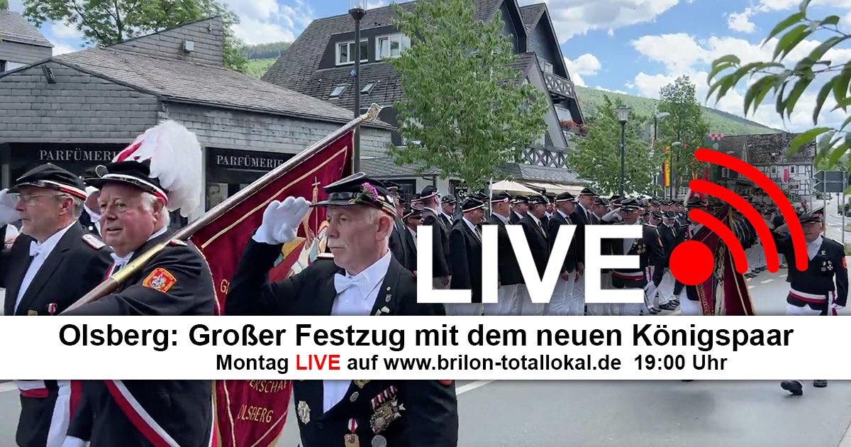 UlrichTrommer's tweet photo. Live dabei in Olsberg. Heute, Montag 04.07.2022 ab 19:00 Uhr zu sehen auf: https://t.co/UokbLKkF3W Großer Festzug mit dem neuen Königspaar Linus Wagner und Anna Dinslake. https://t.co/7Y15yeySFt