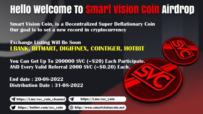 moneyhyip's tweet photo. ⚠️ #Airdrop - раздача от #SmartVisionCoin
🎁 Что получаем: 200,000 #SVC ~ 20💲
✅ Заходим к боту 👉 https://t.co/9mUBanWz7A
✅ Нажать “Start” и действовать по указаниям бота
✅ Нужен кошелек BEP-20 👉 https://t.co/930fbSjLcJ

#Blockchain #Crypto #Bitcoin #Binance #BTC #BNB #NFT https://t.co/wyqT5wh9Jn
