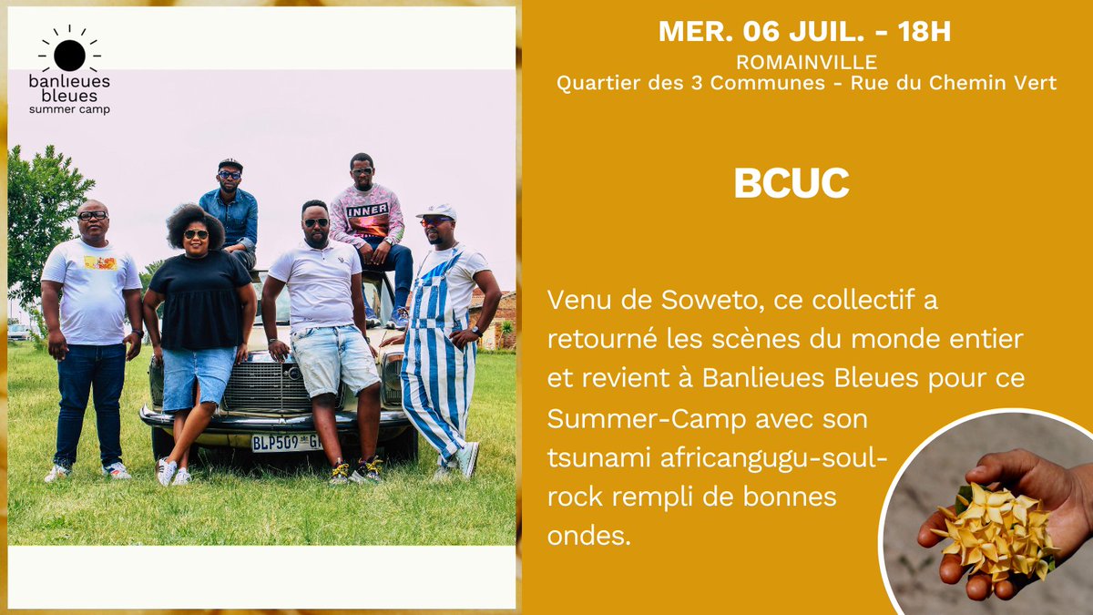 BANLIEUES BLEUES SUMMER CAMP ☀️ GRATUIT Venu de Soweto, ce collectif a retourné les scènes du monde entier et revient à Banlieues Bleues pour ce Summer-Camp avec son tsunami africangugu-soul-rock rempli de bonnes ondes. #BBSC22 #ssd93 #festival #worldmusic #summertime