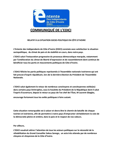 edici_d's tweet photo. 🛑L'EDICI salut le processus démocratique et de paix en cours, en Côte d'Ivoire 🇨🇮

#COMMUNIQUE_EDICI https://t.co/AfzRxsnEUv