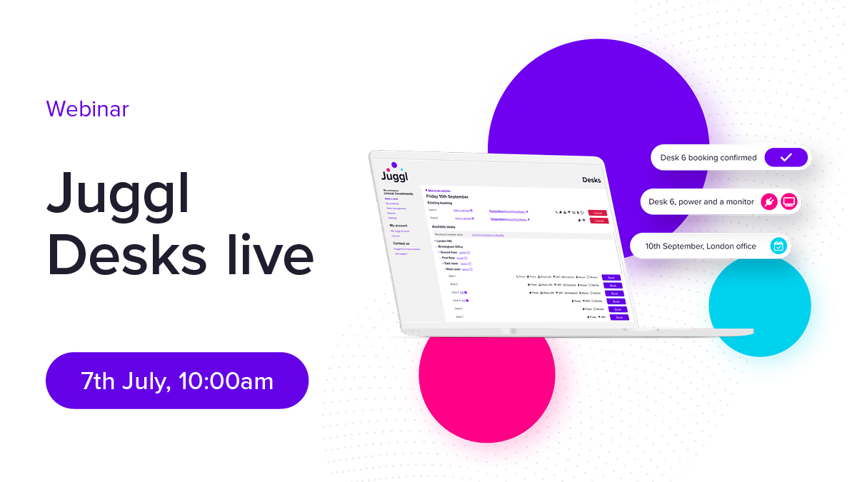 Join us this week for our next Juggl live. It's a great opportunity to see our desk booking software in actions. Register to join us! ow.ly/Ivro50JNVHV