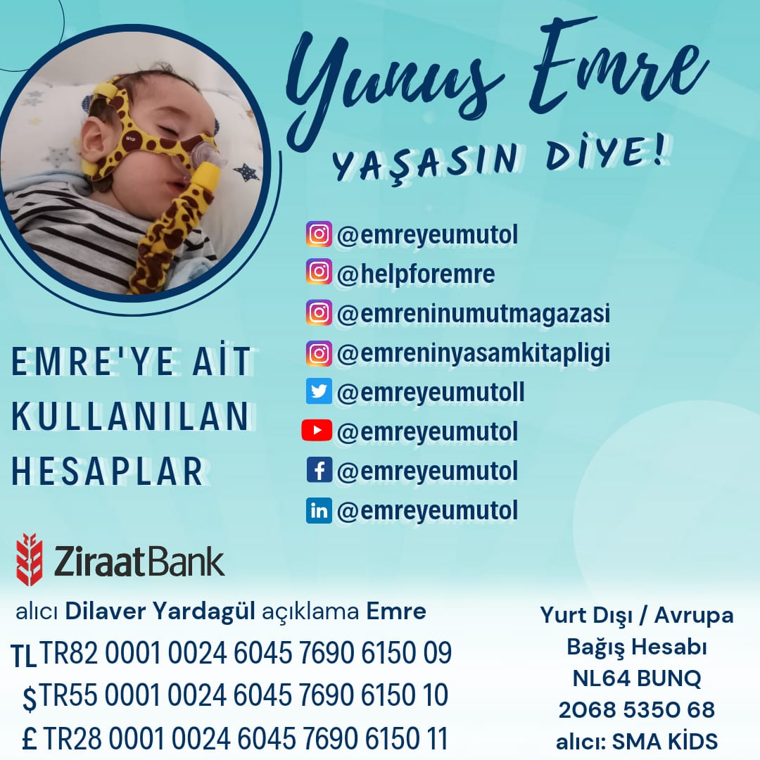 Yunus Emre bebeğin sesinin daha gür çıkması için ailesi ve gönüllü elçileri tarafından kullanılan sosyal medya hesapları ve yurt içi - yurtdışı onaylı bağış hesapları aşağıdaki gibidir.

#Emreyeumutol

#memur Marmaray #yemeksepeti Köpekbalığı Kadir şeker Ümraniye Google Ronaldo