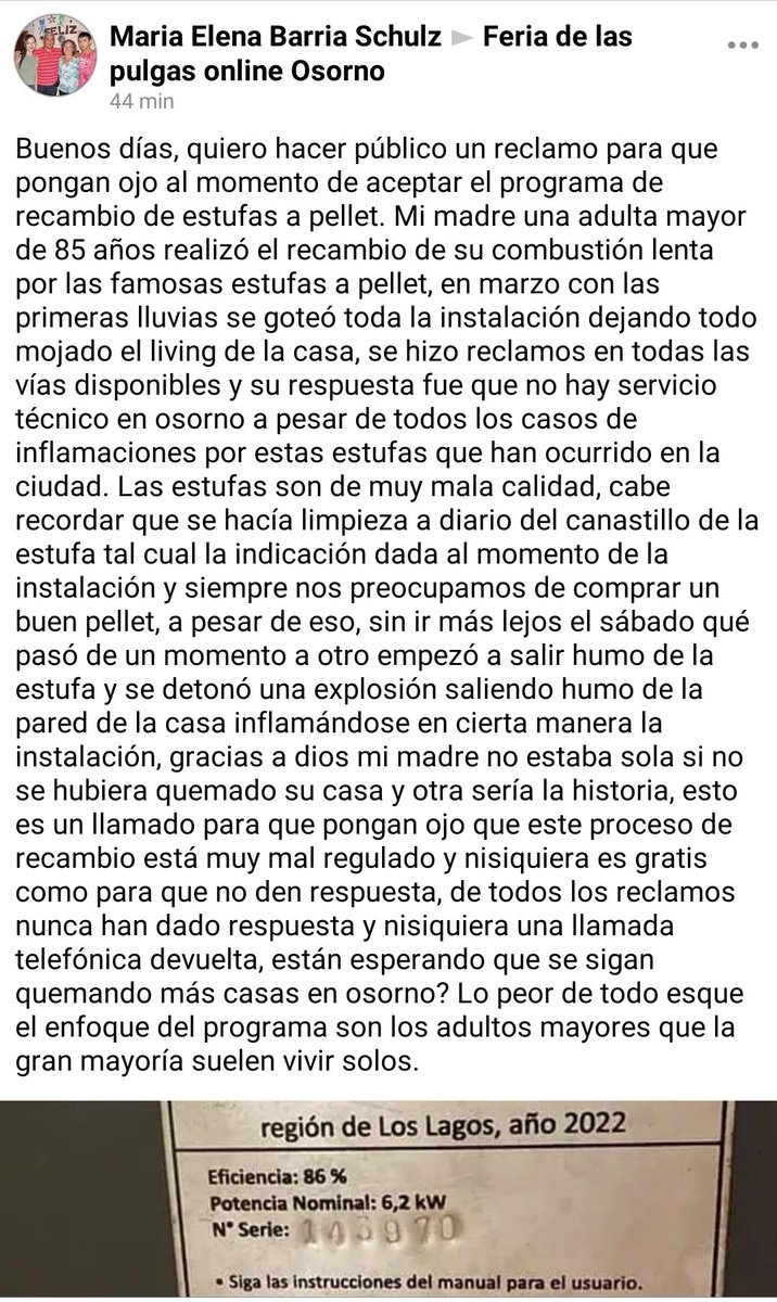 Geosorno01's tweet photo. Grave reclamo en contra del programa de recambio de estufas @muni_osorno @MmaLagos @ https://t.co/jP2PbvEXX9
