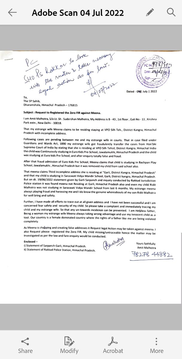 A father does not know the whereabouts of his child..  needs urgent help at Rakkad Police Station.
<a href="/himachalpolice/">Himachal Pradesh Police</a> why is the Rakkad police station not filing FIR despite orders from the senior and a clear case of conspiracy and it's a question of child's safety