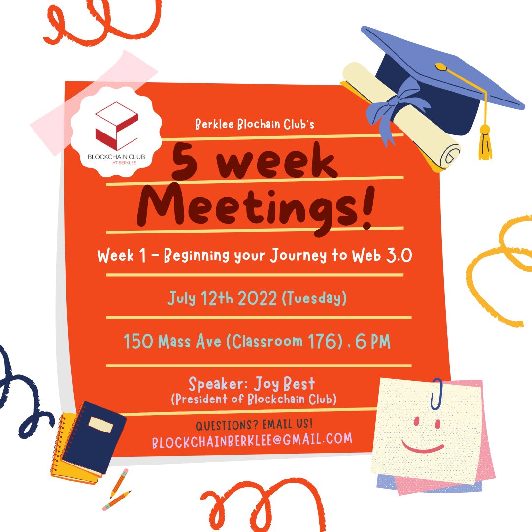 BCM_Blockchain's tweet photo. Happy Summer, Everyone!
Our weekly meetings are back and this time, we specially prepared some interesting material for our 5 Week-ers! Our first meeting kicks off on July 12th and we’d love to see you there!
#berklee #berkleecollegeofmusic #fiveweek #5week #welcome #educate https://t.co/55qKtDIoj4