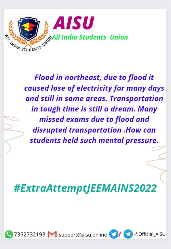 Genuine Concerns of #JEEMains2022 Can't be Ignored. On behalf of Lakhs of Students We Sincerely Request @DG_NTA <a href="/dpradhanbjp/">Dharmendra Pradhan</a> ji to Allow #JEEMains2022ExtraAttempt #ExtraAttemptJEEMains2022
#JEEMain2022