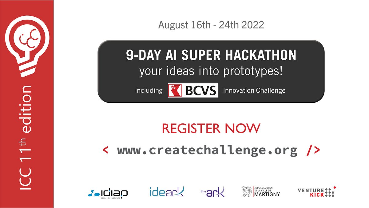 Idiap_ch's tweet photo. ❕❗️Today is the LAST DAY to register to our #AI Super #Hackathon #ICChallenge2022 for its 11th edition from August 16th to August 24th❕❗️

Seize the chance to turn your idea into a prototype or take the brand new @bcvs_wkb Innovation Challenge💡

▶️https://t.co/JZUXLtrgsR https://t.co/yrNhXuUKF3