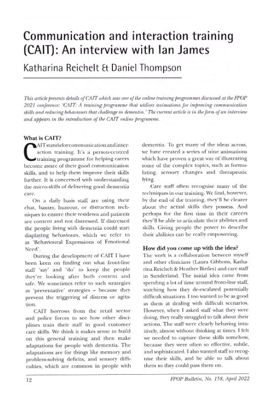 Glad to be working with Dan Thompson, well done on another publication on the CAIT project in dementia care