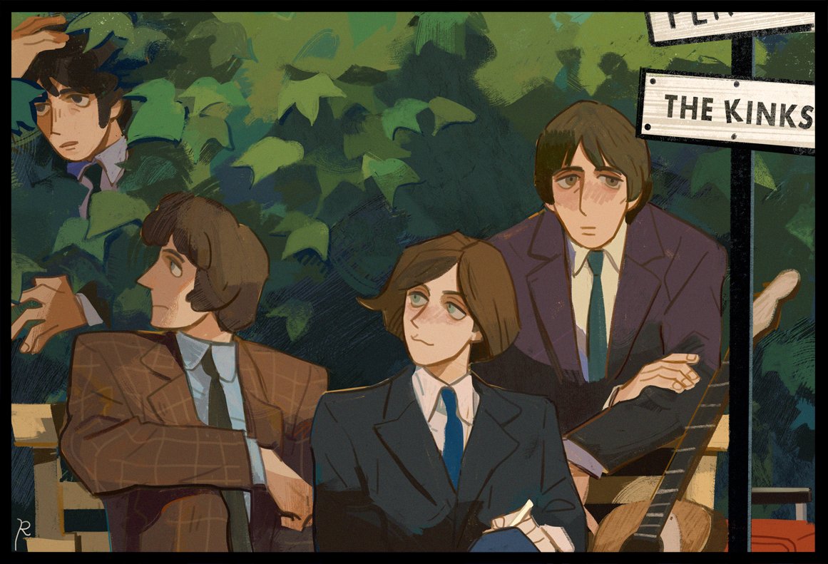multiple boys necktie brown hair guitar instrument formal suit  illustration images