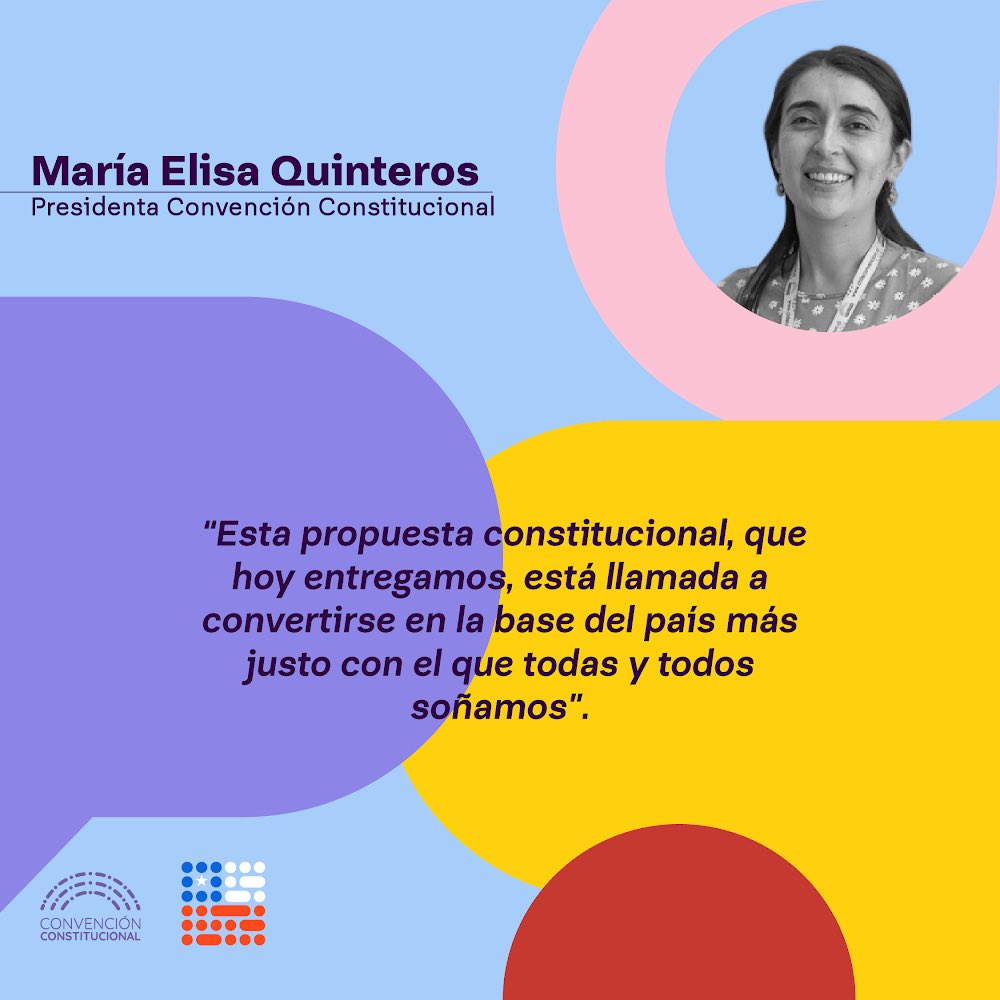 Chile Convención (@convencioncl) on Twitter photo En la ceremonia de cierre de la Convención la presidenta <a href="/MEQChile/">María Elisa Quinteros Cáceres</a> se dirigió por última vez al Pleno 🙌❤️
Por una Constitución #JustaParaChile 🇨🇱 En la ceremonia de cierre de la Convención la presidenta <a href="/MEQChile/">María Elisa Quinteros Cáceres</a> se dirigió por última vez al Pleno 🙌❤️
Por una Constitución #JustaParaChile 🇨🇱