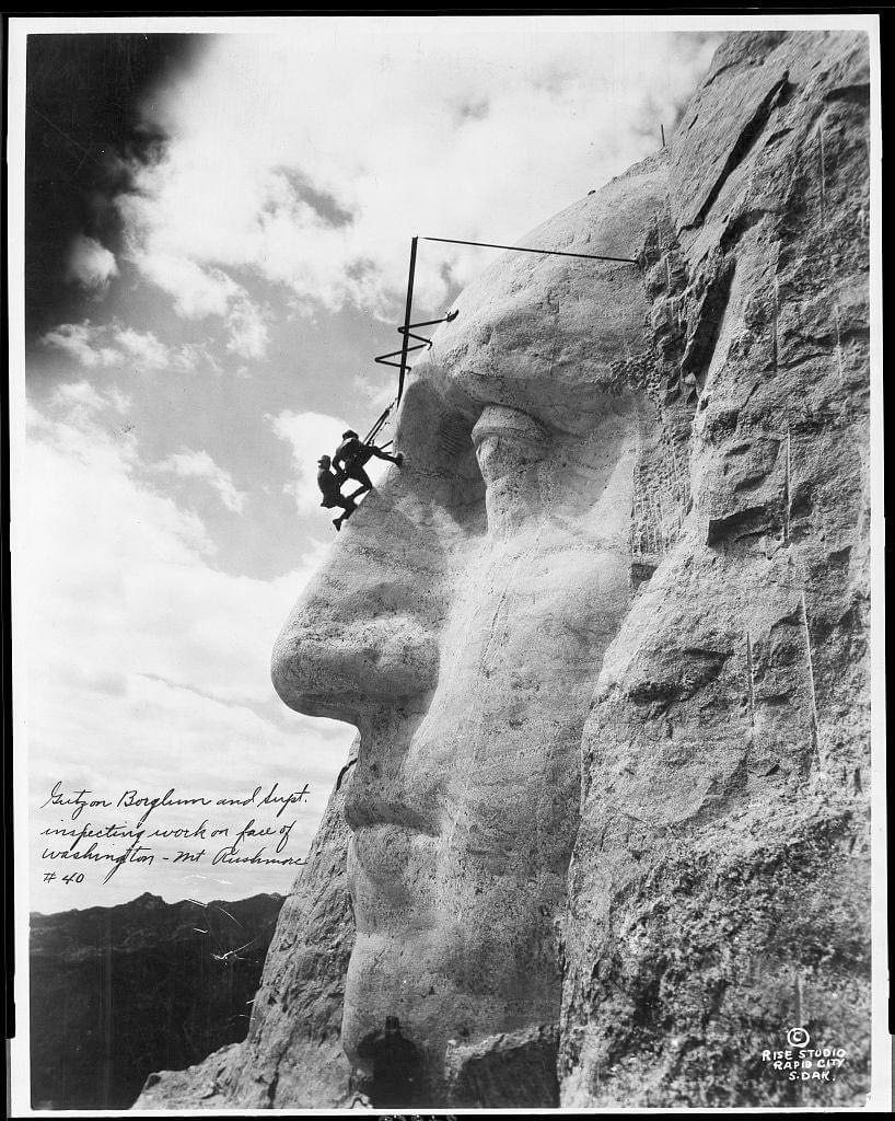 George Washington’s face.
@TheLibraryofCongress
On Independence Day 1930, President George Washington’s face was dedicated at the Mount Rushmore National Memorial in Keystone, South Dakota. (The faces of the other presidents were finished and dedicated in subsequent years.)