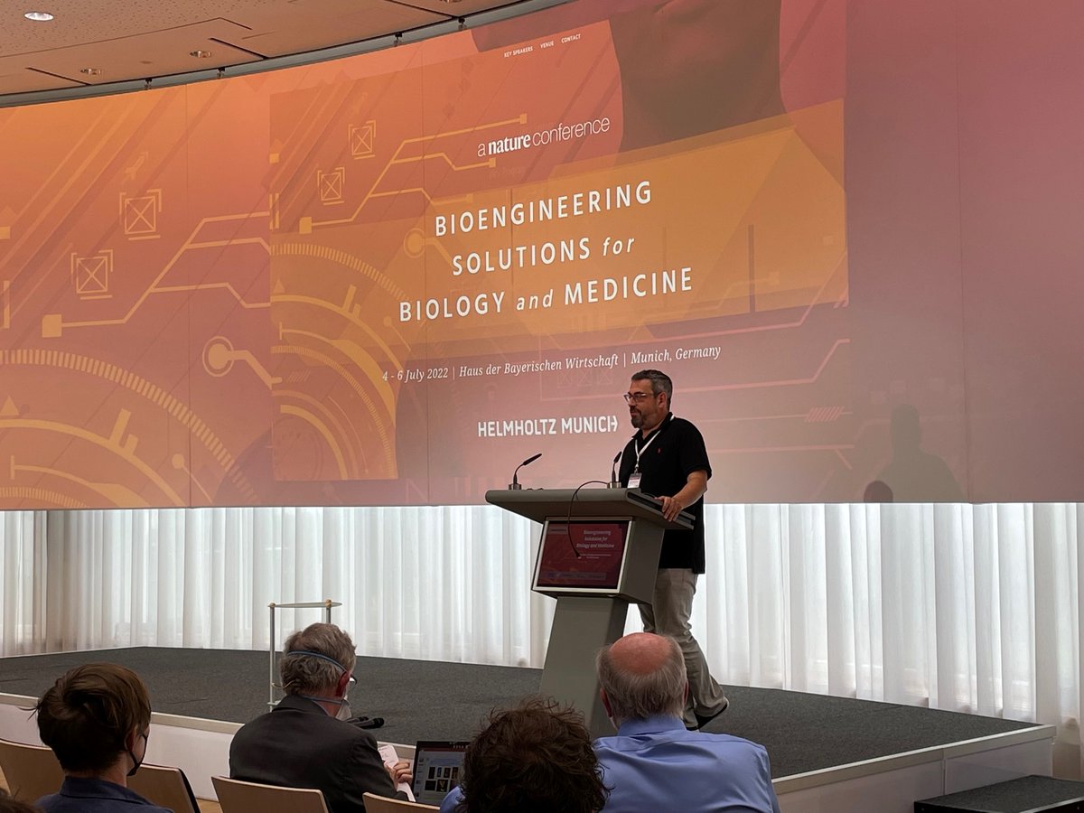 HelmholtzMunich's tweet photo. @ntziachristos kicking off @NatureConf #BioEng2022 @HelmholtzMunich with impressive translational examples from #optoacoustic imaging. Today the #conference focus on #sensing, tomorrow on #dataanalysis, day after tomorrow on #engineering.
▶️ Livestream: https://t.co/3SV7iUyVah https://t.co/LYlPUsjlsF