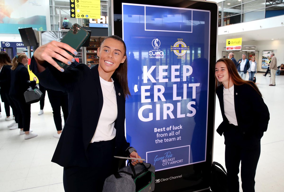 BELFASTCITY_AIR's tweet photo. Good luck to the @NorthernIreland Women's Team, who jetted off from Belfast City Airport to Southampton today to tackle #WEURO2022 ⚽️🤞 

#GAWA #ANewDream @WEURO2022 https://t.co/ULqTmh5iCP
