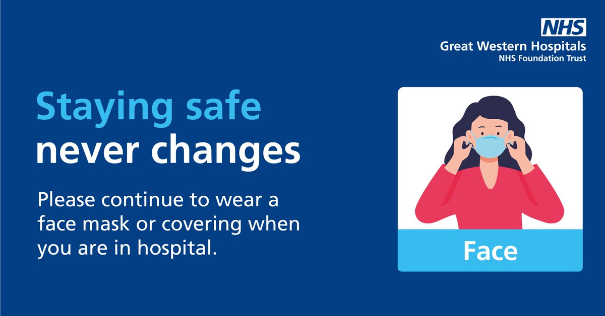 Following the rise in number of cases of Covid-19 we are now asking patients and visitors to wear a face mask when coming to Great Western Hospital, attending our GP surgeries or having a home visit. Thank you for your support.