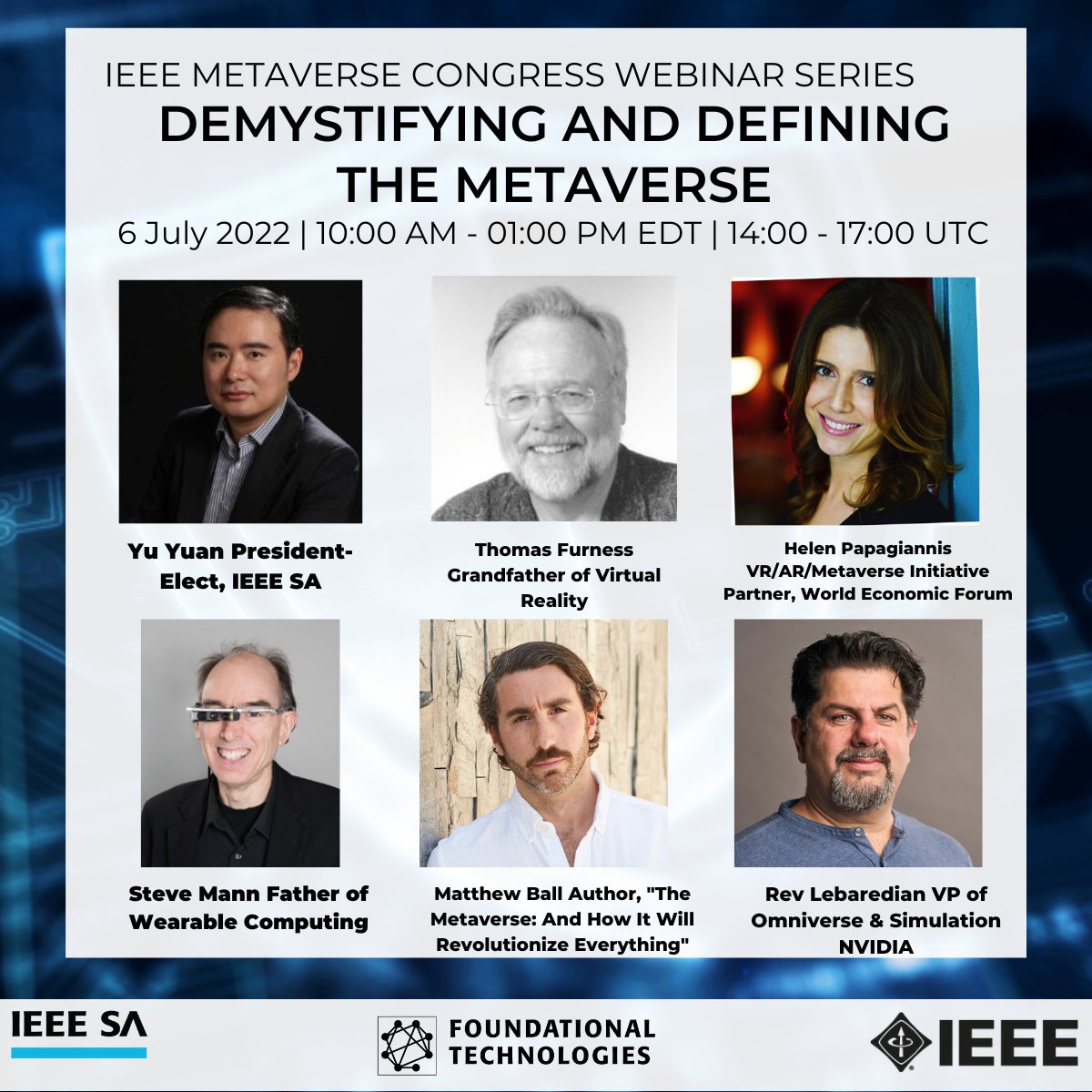 IEEE Metaverse Congress Webinar Series Wednesday, July 6 at 10:00 Eastern For more information and to Register for this free webinar, go to. engagestandards.ieee.org/IEEE-Metaverse… #IEEE #IEEESA #Metaverse #AR #VR #DigitalTransformation #Sustainability
