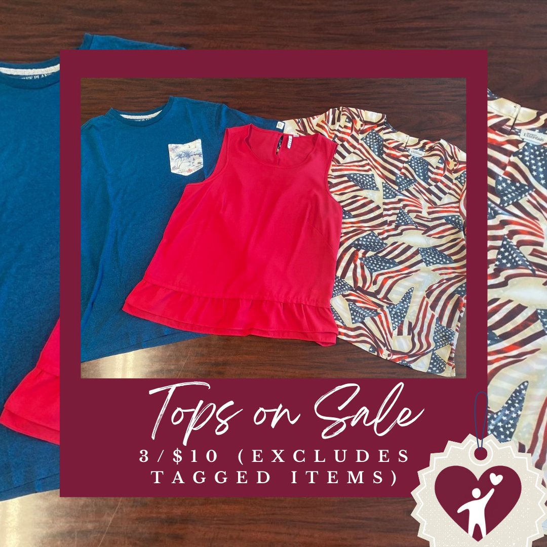 nfsb_nutley's tweet photo. SHOP WEEKLY SALE Happy 4th of July!
** The Shop will be closed today. **
This week at The Shop ALL tops are 3/$10.
Men's and women's can be mixed and matched.
Sale excludes tagged items.
Stop in today for your best selection!
#nutleynj #nfsb #nfsbshop #shopnutley https://t.co/OCAf6gnEeH