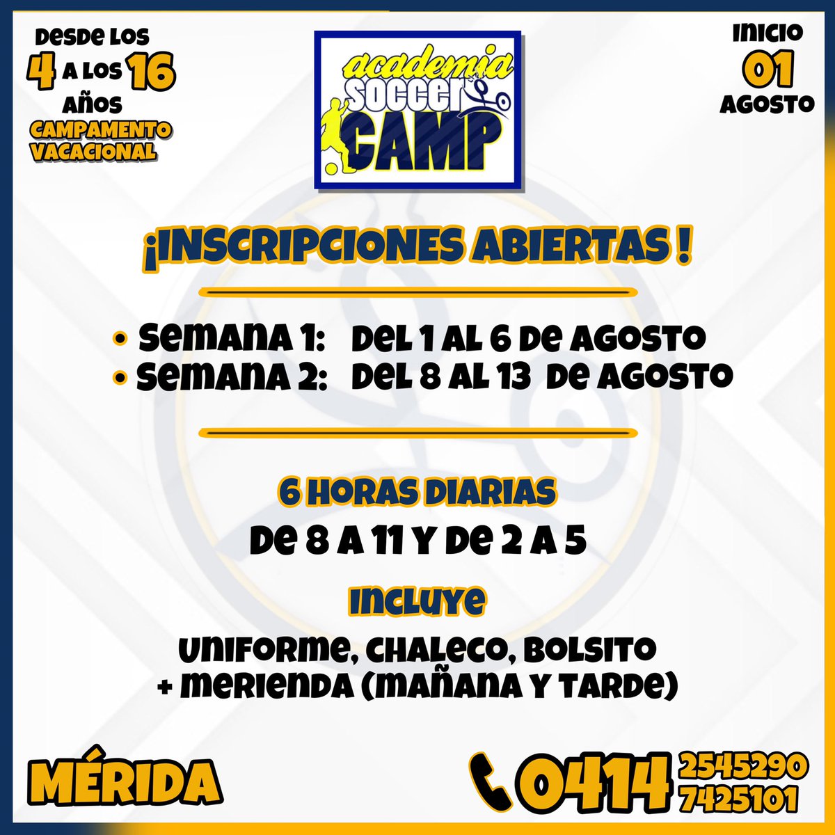 Academia Soccer Camp 🔵🟡
☎️ Comunícate ya y asegura tu cupo.