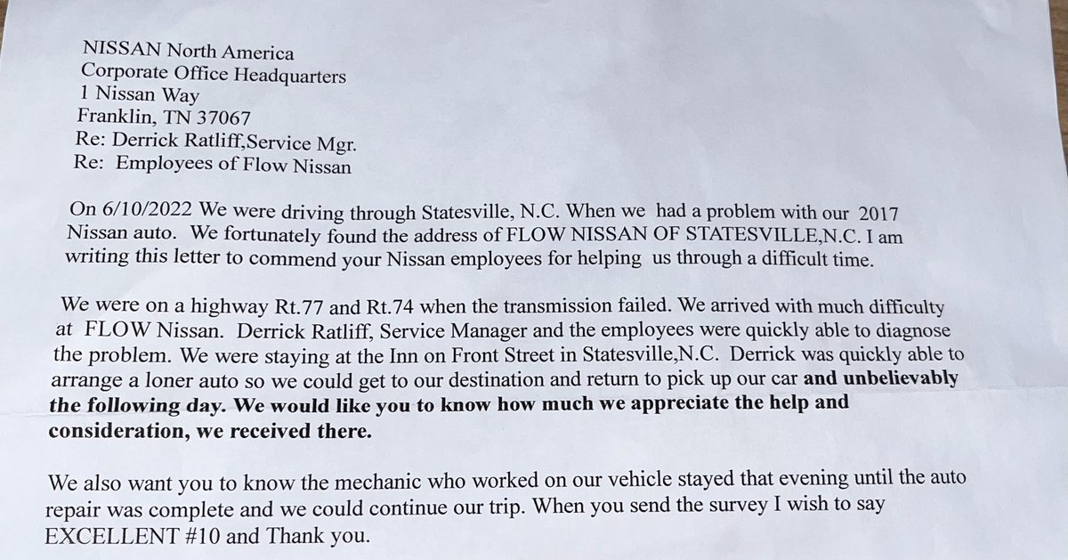 We received a nice compliment from a couple who was passing through and had car trouble. Considering their situation, our service team worked quickly to get them in and out. 

Pictured is Derrick and Ezra from our service team. 

Thanks to the Barbers for sharing your experience!