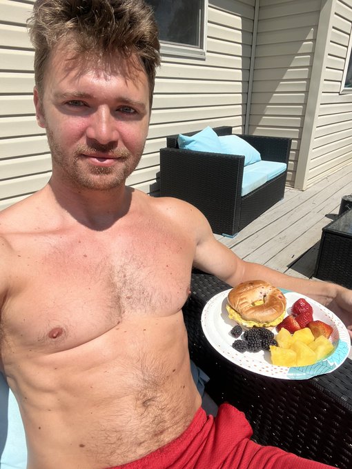 Enjoying some almost red white and blue breakfast then online to finish this contest strong! Happy 4th