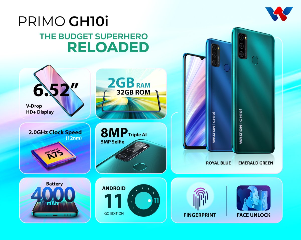 mobile_walton's tweet photo. #Budget_Superhero_Reloaded #PrimoGH10i-এর সাথে আপডেট করুন নিজেকে। আপডেটেড #12nm প্রসেসরযুক্ত ওয়ালটন #PrimoGH10i পাওয়া যাচ্ছে সেরা দামে আপনার নিকটস্থ ওয়ালটন মোবাইল ব্র্যান্ড এবং রিটেইল আউটলেটে। 

প্রাইস- ৭,৯৯৯ টাকা (ভ্যাট বাদে)

🌐হ্যান্ডসেট বিস্তারিত- https://t.co/Wd67waL8yr https://t.co/w7SWHcoYKc