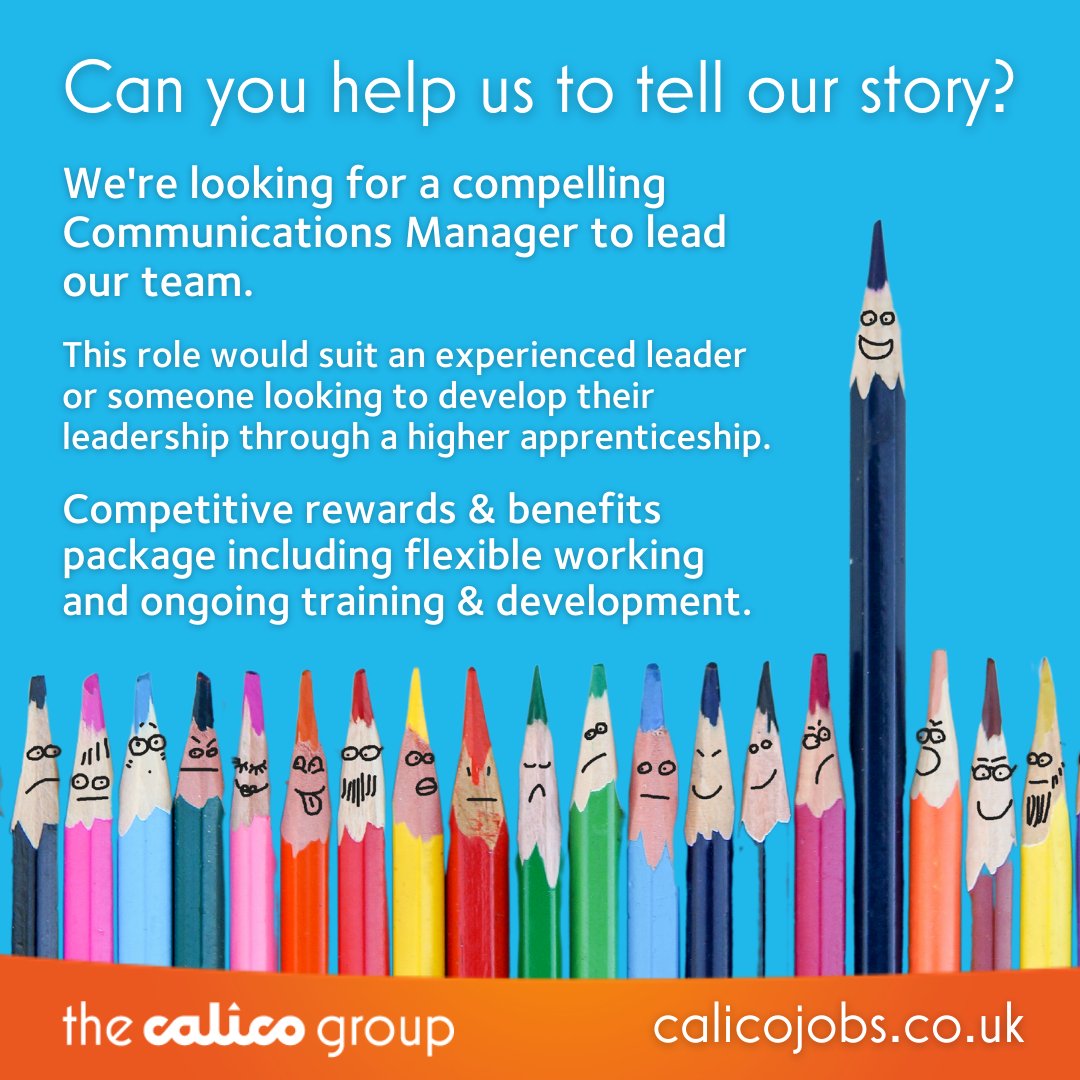 I'm #hiring! Looking for a #leadership role in #charity or #housing #communications? Do you thrive on challenge and change and making things happen? We're <a href="/Calico_Group/">The Calico Group</a>, based in #burnley and operating across the #northwest.
jobs.calico.org.uk/tlive_webrecru…