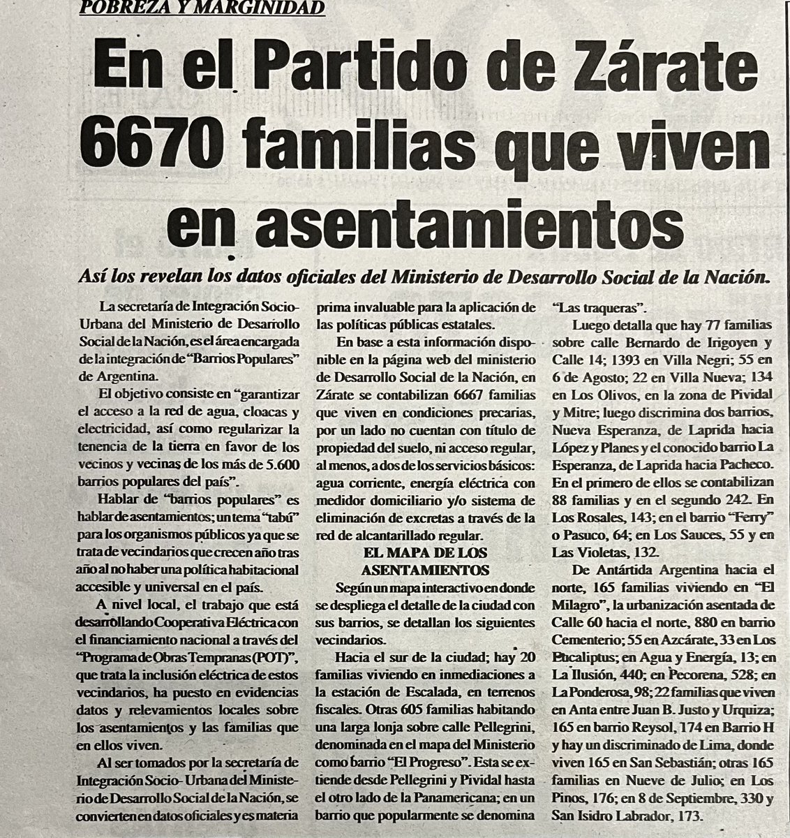 6670 familias en Zárate viven en asentamientos, o sea + de 30.000 personas, mas del 20% de la población. Dicen que gobiernan para la inclusión y por la gente. Raro no?