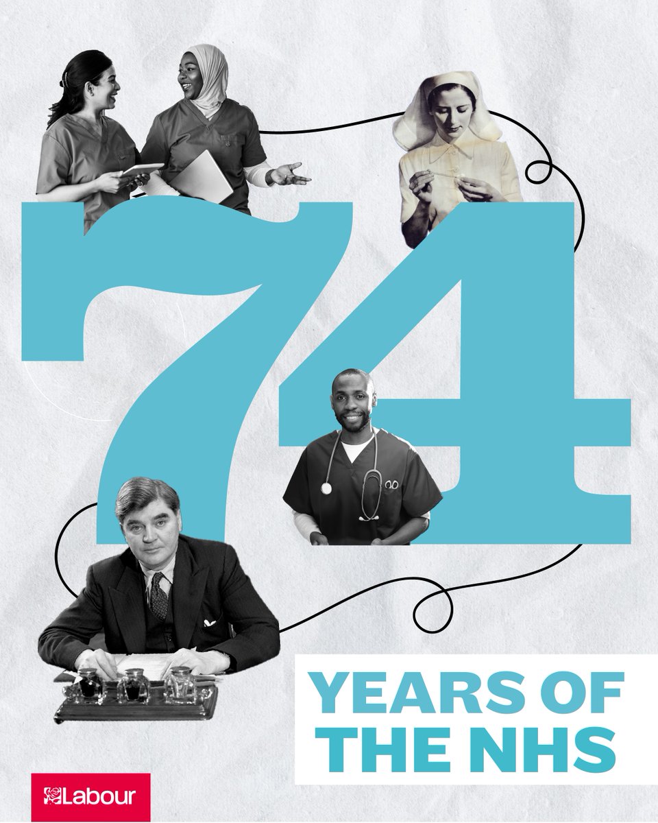 Today the NHS celebrates its 74th birthday.

Founded by the Labour Party, it has transformed people’s lives, giving access to world-class healthcare from the first to the last day of their lives.

Today we thank the amazing NHS staff who continue to deliver lifesaving work.
