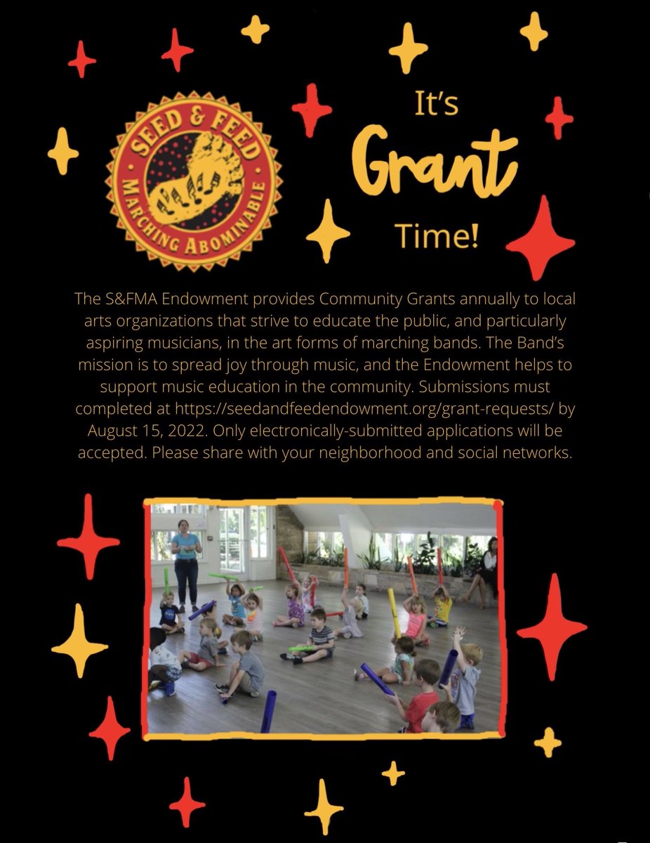 Music educators! Our community grant application for music education is open until August 15th. Apply online at seedandfeedendowment.org/grant-requests/.