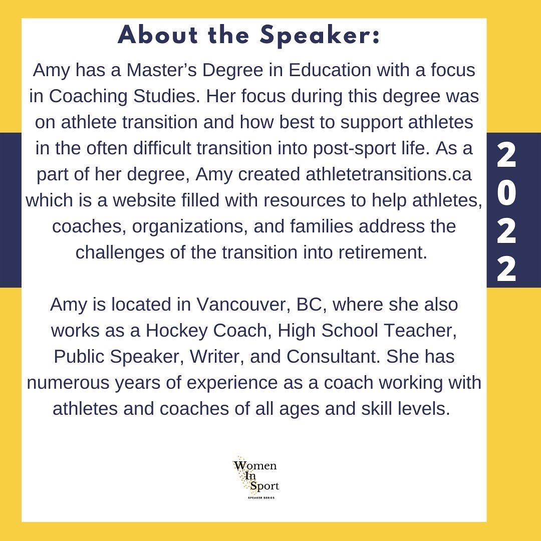 Speaker Announcement:
✨ Amy de Bree - B.A., B.Ed., M.Ed.✨
Athlete Transitions: Understanding and Supporting Athletic Retirement
Join us July 16/17th, 2022

events.zoom.us/e/view/vQ2hk-Y…