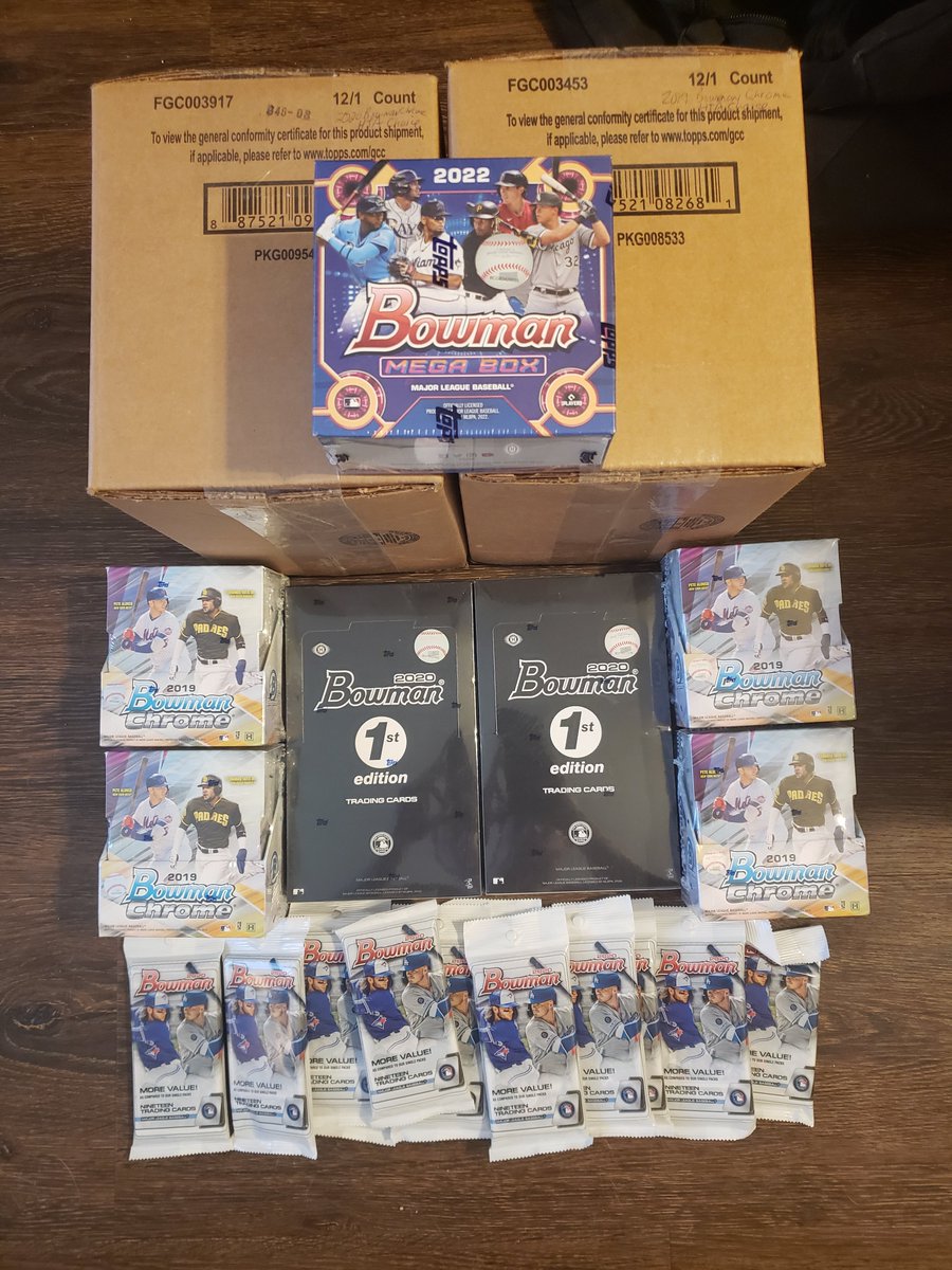 BreaksGold's tweet photo. GIVEAWAY! 2022 BOWMAN MEGA!!

I will be breaking all of this product over the next few weeks. I'd like to fill via Twitter.

2019 BC HTA Case
2020 BC HTA Case
2019 BC Hobby Boxes
2020 Bowman 1st Edition

Retweet and tag two friends to be entered for a free Bowman Mega
Starts NOW https://t.co/PeEuFr5Hji