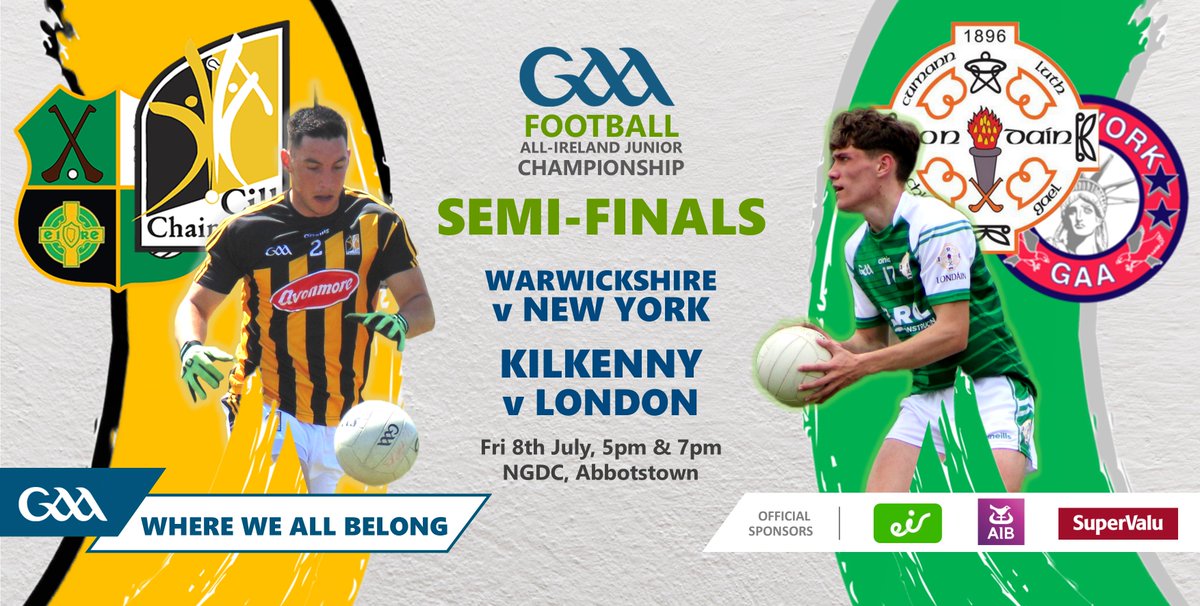 The road to Croke Park starts in Abbotstown this Friday:

All-Ireland JFC, Semi-finals:
<a href="/warwickshireclg/">Warwickshire GAA</a> v <a href="/NewYorkGAA/">Newyorkgaa</a> (5pm)
<a href="/KilkennyCLG/">Kilkenny GAA</a> v <a href="/LondainGAA/">London GAA</a>  (7pm)

Preview in this week's Irish Post, out on Wednesday.

<a href="/theirishpost/">The Irish Post</a> <a href="/IrishPostSport/">Irish Post Sport</a>