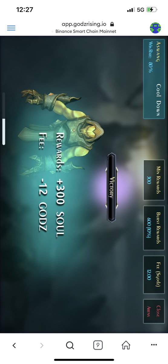 ahki_occ's tweet image. Day 5, 1 burst 1 lose 1 win, not too bad won 21300 soul so far @CryptogodzNFTG @nickjperoni #GameFi #GodzRiseAgain #PlayToEarn to the moon 🚀🚀🚀