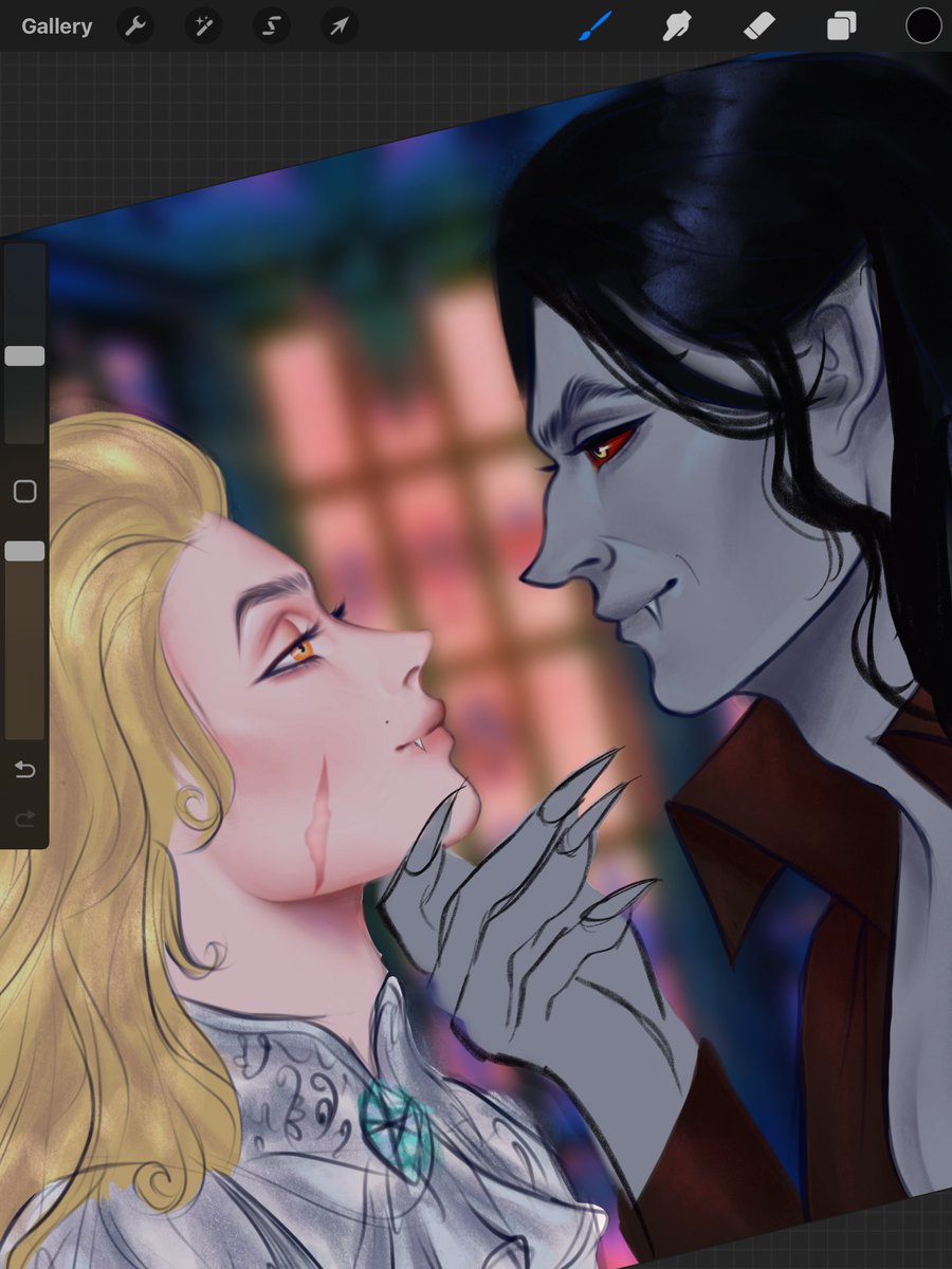 These are my evil husband OCs Alarick (dark hair) & Julian!! They're both vampires but they can feed on each other bc 1) Alarick can drink Any creature's blood 2) Alarick is one of the progenitor vampires so his blood is Very rich & nourishing and like a luxury for other vampires