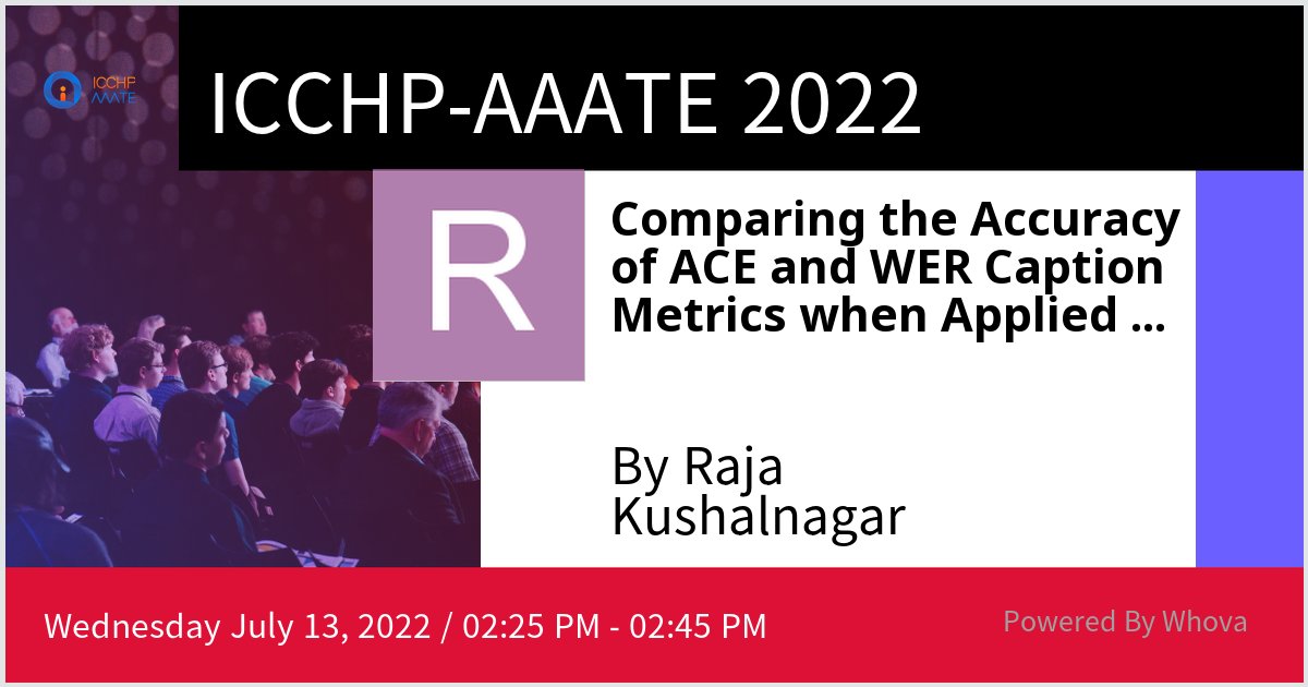 I am speaking at ICCHP-AAATE 2022 on a closed caption metric project by <a href="/Krischi/">Christian Vogler</a>, myself, Tian Wells and Dylan Christoffels. Please check out my talk if you're attending the event! #ICCHP_AAATE_22 - via #Whova event app