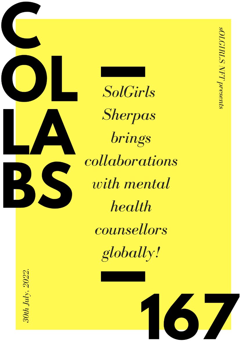 Much awaited SolGirls collabs! not 1, not 10, we have 167 collaborations with organisations and counsellors Worldwide 🗺️ All to add up and give the most utility to official holders at SolGirls Community! We got you fam!

#NFTCommmunity #NFTartist #MentalHealthMatters
