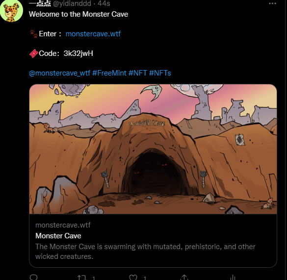 yidianddd's tweet photo. @monstercave_wtf 0xDe7eC3972FDDfc955A5a230A73547944b378E89B https://t.co/1PrV32fxBG