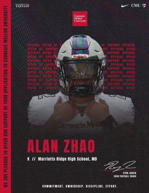 alanzhao23's tweet photo. Extremely honored to receive an offer from Carnegie Mellon University. Thank you @CoachRyanLarsen @CoachAndyHelms for this opportunity! https://t.co/8S2vcpW1hU