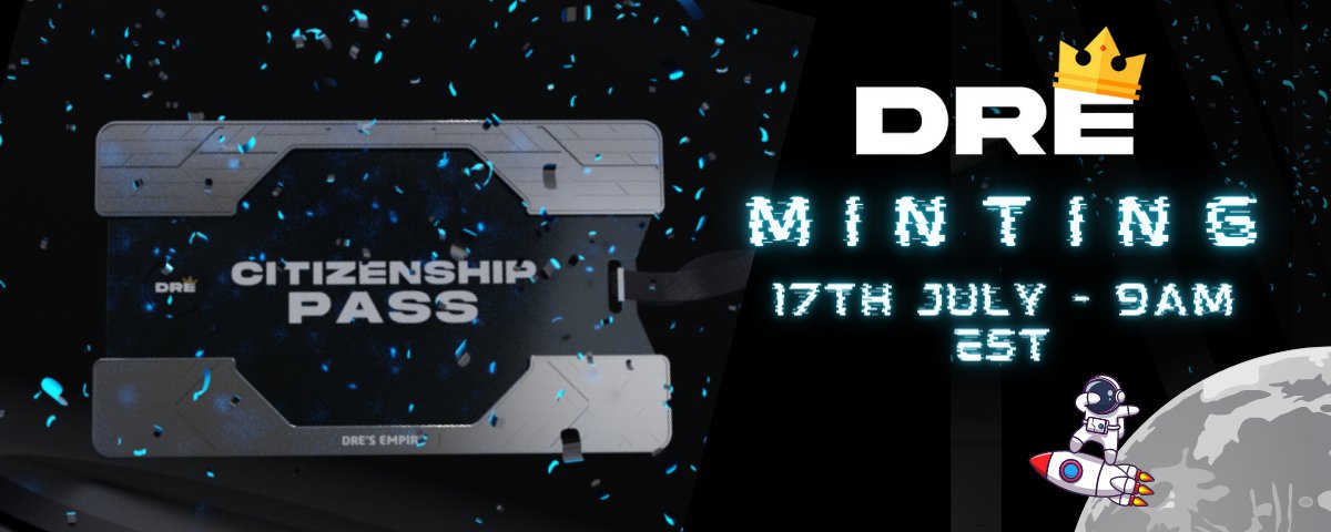 After 6+ months of being free. We have risen to the top of the alpha scene. Mint date has been set.

🥳17th July 9am EST🥳

To celebrate: 5x wl spots:
1. Follow <a href="/Dres_Empire/">Dre</a> 
2. Like, rt and tag 3 friends
3. Must be in discord: discord.gg/dresempire

These may be the last spots