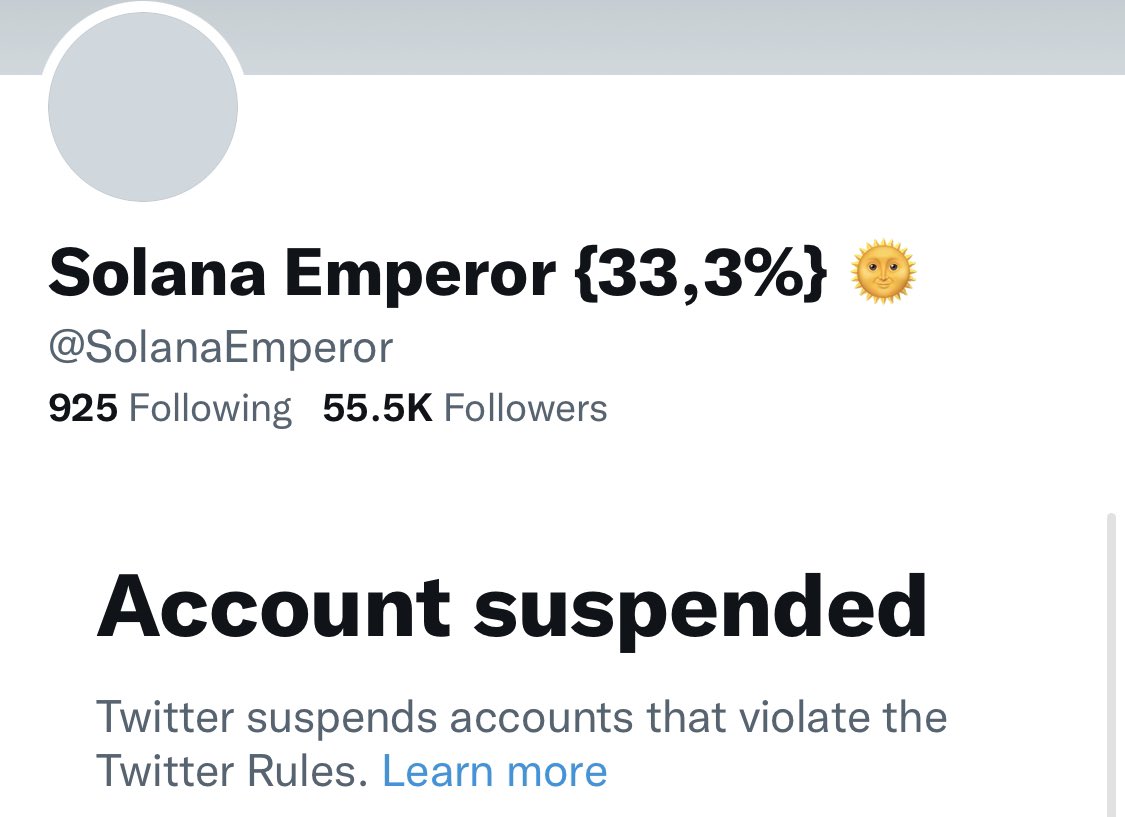 DegenerateNews's tweet photo. BREAKING: @SolanaEmperor HAS BEEN SUSPENDED https://t.co/ApveltvC6A