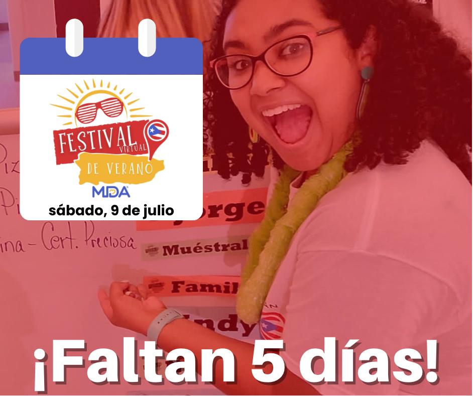 ¡Que muuucho vamos a gozar!!!!
Si eres paciente de la MDA en Puerto Rico, aún estás a tiempo para registrarte y disfrutar gratuitamente del Festival Virtual de Verano.   Llama o envía mensaje al 787-597-0818 para compartirte más información. 
#festivalvirtualdeverano #mda