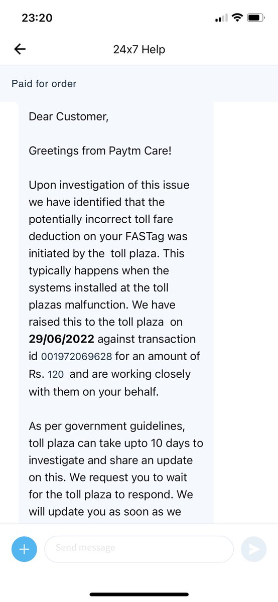 thebangari's tweet photo. Invalid toll deduction from Paytm fastag. @Paytm nobody from your side is responding or refunding. Ticket id 3192215052.@Paytmcare https://t.co/0cScz0qbV8