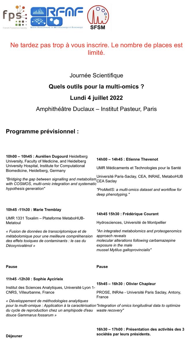 alegouellec's tweet photo. Today was a nice scientific day with colleagues from @rfmf_official , #SFSM and #FPS, dedicated to the development of tools for #multiomics anlaysis (#transcriptomics, #proteomics, #metabolomics). Thanks to the invited speakers for coming to the @institutpasteur in Paris. https://t.co/b4BOTEMzGw