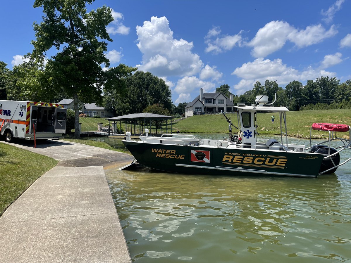 Knox County Rescue Water Team and Rural Metro Fire are on scene with AMR at a water rescue incident involving two patients near sailboat cove in fort loudon lake.