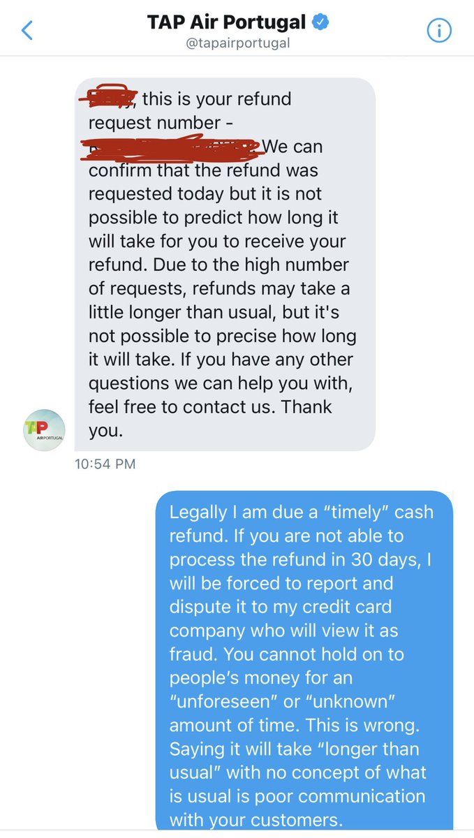 Libster610's tweet photo. @TAPair_Lawsuit judging by @tapairportugal lack of response and spewing of useless information to distract from the question at hand, I think disputing with credit card company to receive refund is the way to go? This company deserves to be sued for every dime they have stolen https://t.co/9nopD0xMnH