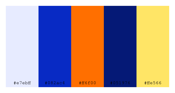 ColPaletteBot's tweet photo. Beep beep, here's a pretty color palette for you!
color-scheme.js parameters used:
- hue: 245
- variation: hard
- colors: #e7ebff, #082ac4, #ff6f00, #051976, #ffe566
Have a lovely evening!
#twitterbot #colorpalette #colors #palette #prettycolors https://t.co/RhheJyYYSz