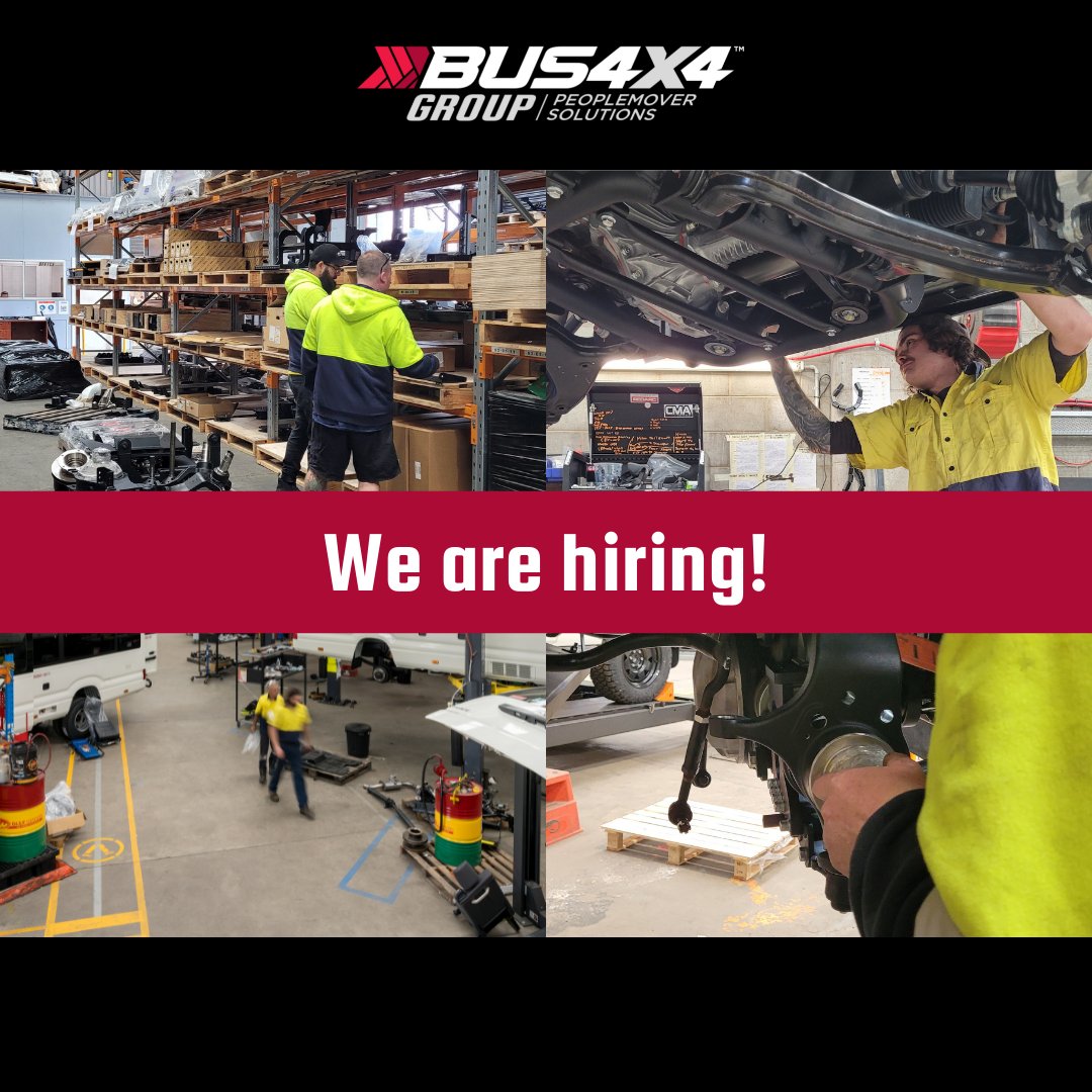 BUS4x4's tweet photo. WE ARE HIRING! Head to @wattsnexthr Group to see the open roles and join our growing team.  

#teamappreciation #bus4x4team #hardwork #4x4buses #4wdbuses #hiring #workforus #careers #job https://t.co/NMx0c8duzj