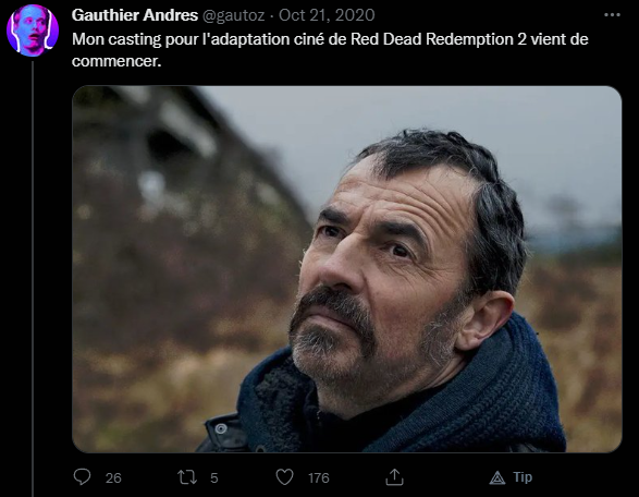 SuperCamfrey's tweet photo. @gautoz @ViRrrgile Entre ça et le tournage de RDR2 il est plutôt occupé https://t.co/1juYiQmReP